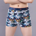 Purified cotton men's boxer shorts with U-shaped pouch design in a floral pattern colour.