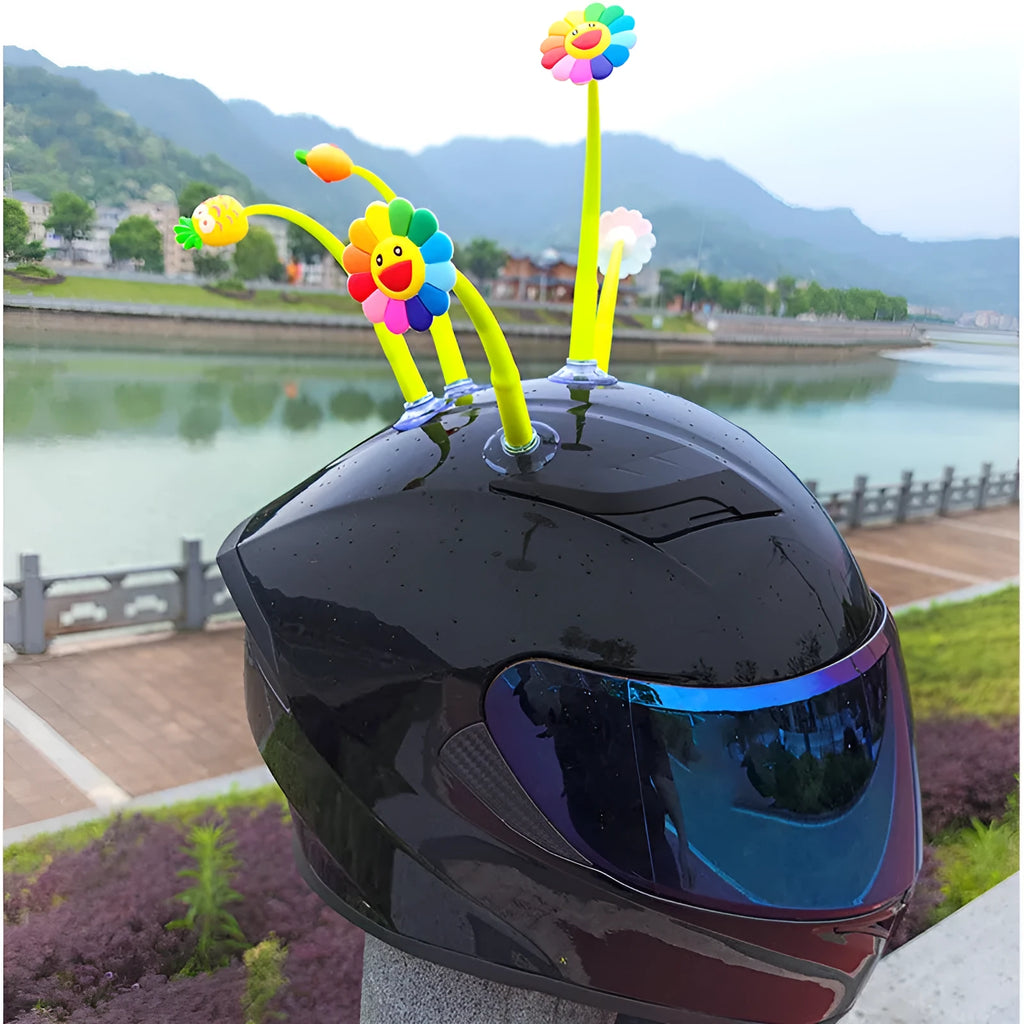 Yellow silicone sunflower helmet decoration with a suction cup on the back.