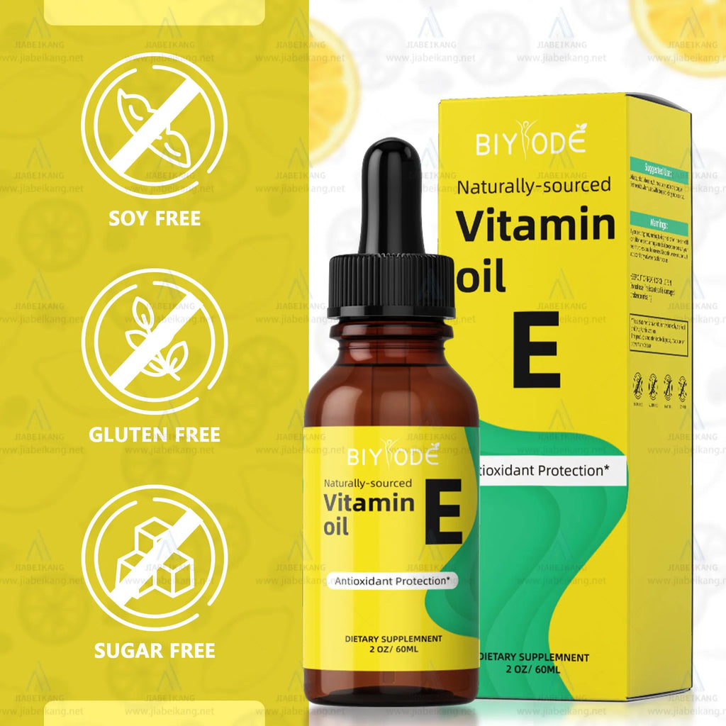 60ml vitamin E drops bottle for adult daily use, OEM whitening supplement with 1–2 drops per day