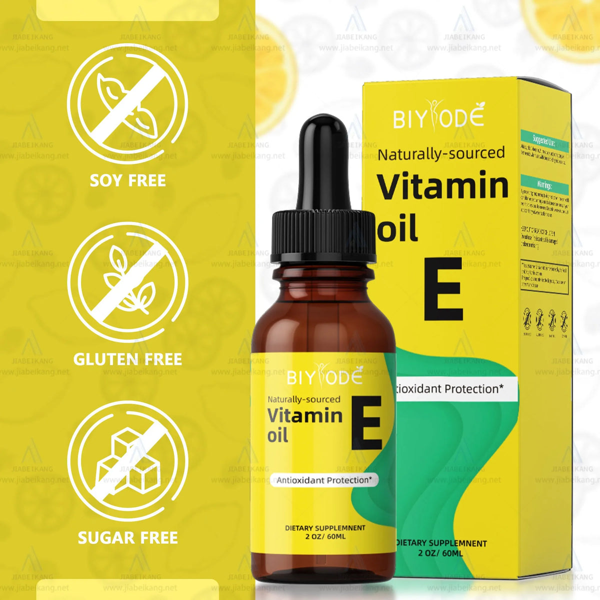 60ml vitamin E drops bottle for adult daily use, OEM whitening supplement with 1–2 drops per day