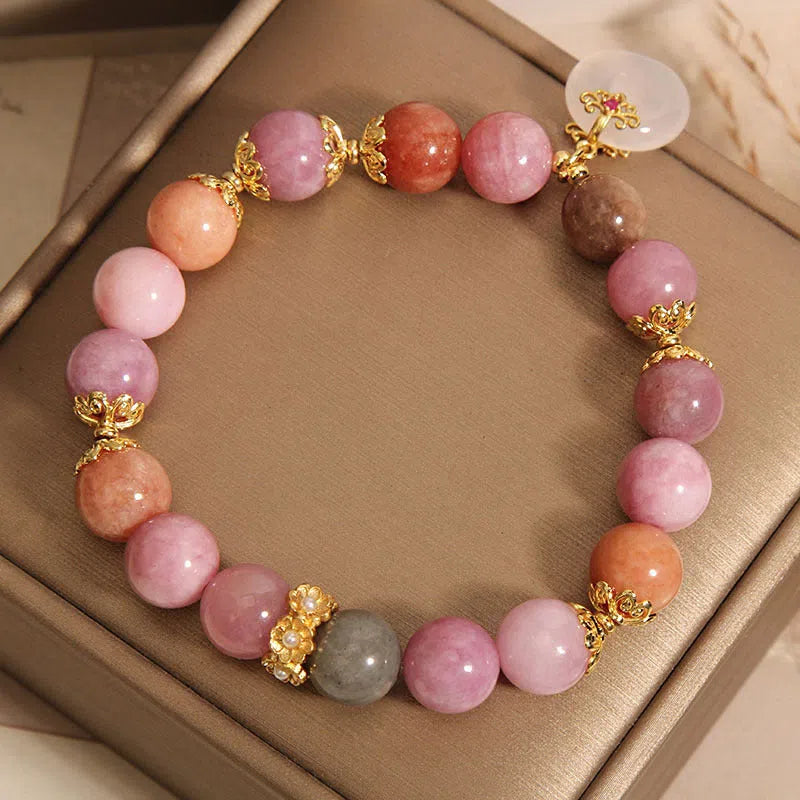 Retro tourmaline peace buckle pendant bracelet in macaron colour with safety clasp for women