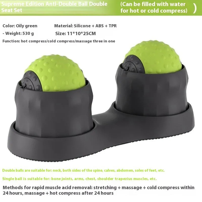 Massage ball set for cold and hot compress therapy in caramel mocha and green colours
