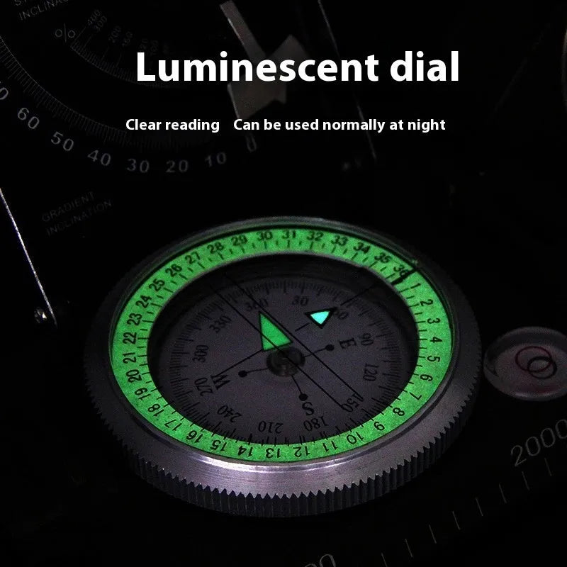 K4074 professional metal multifunctional compass with hanging ring on a black background.