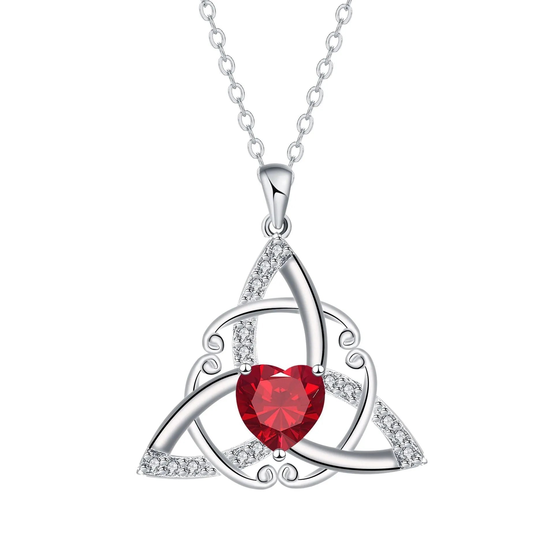 Geometric Celtic knot copper necklace for women showing blue electroplated colour option.