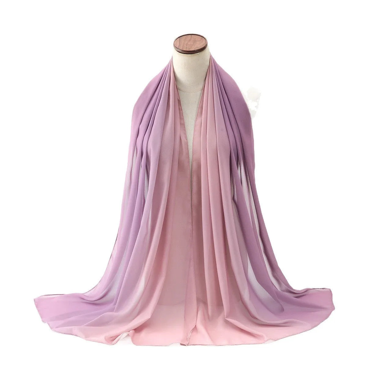 Women's long chiffon bubble towel scarf in ethnic Pu long style, shown in summer setting