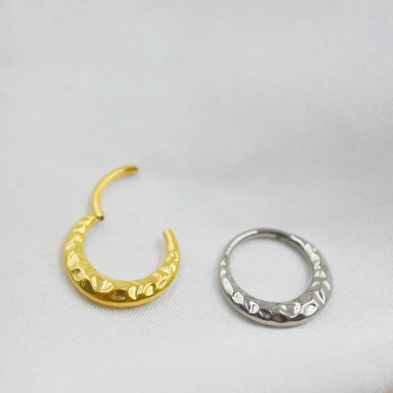 Titanium alloy concave-convex nose ring with carved texture in silver or gold finish