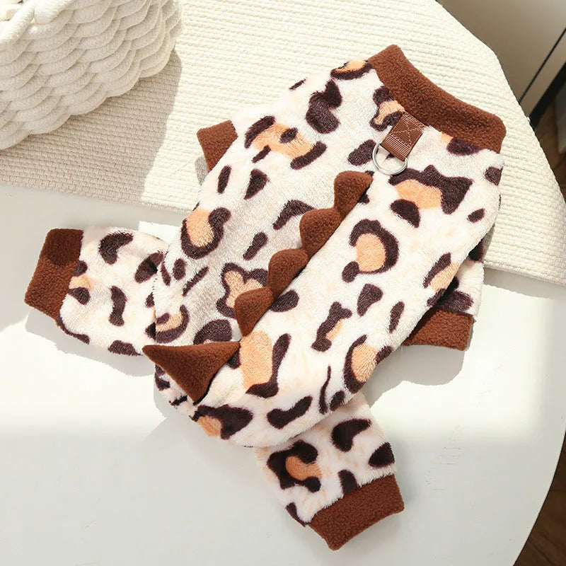 Fleece leopard print dog coat for French Bulldogs in four colours, sizes XS to 2XL