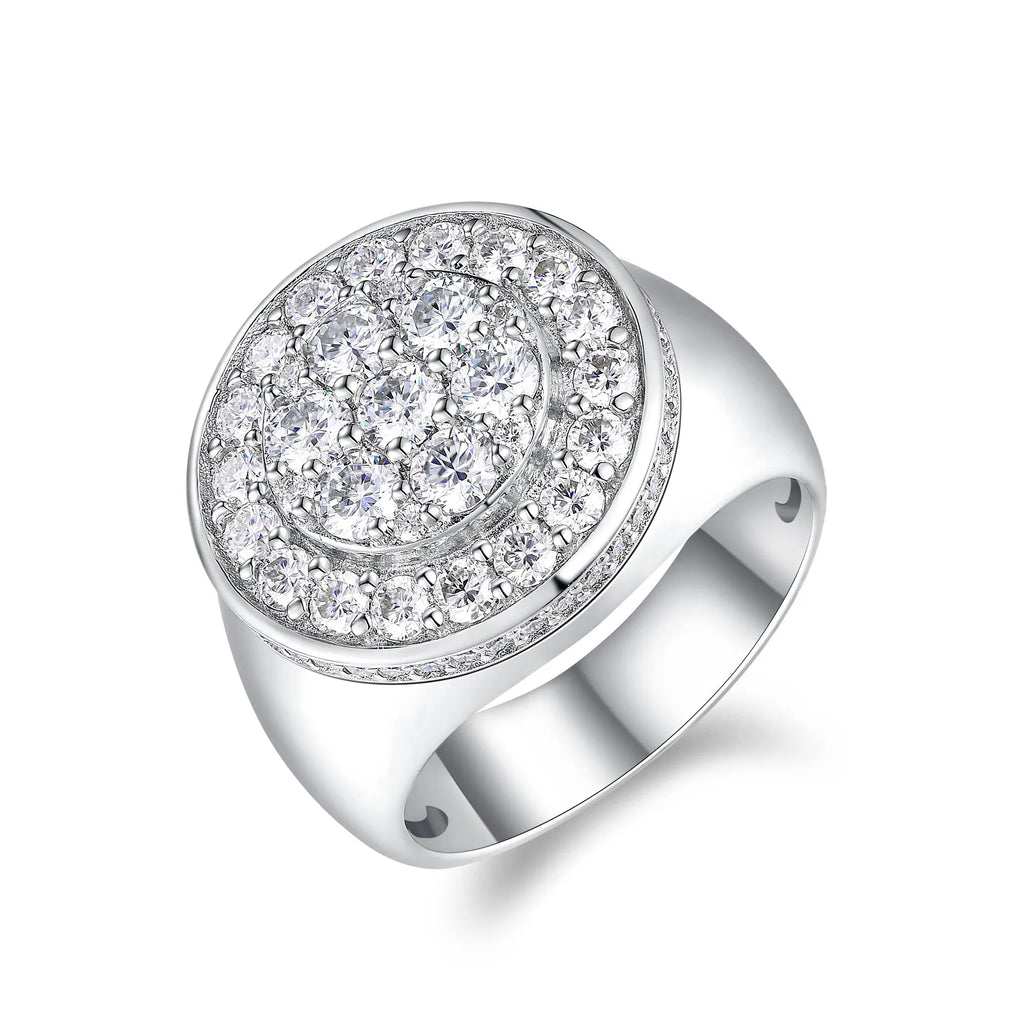 Crown Of Kings men's moissanite wedding ring set on S925 silver platinum-plated band in gift box