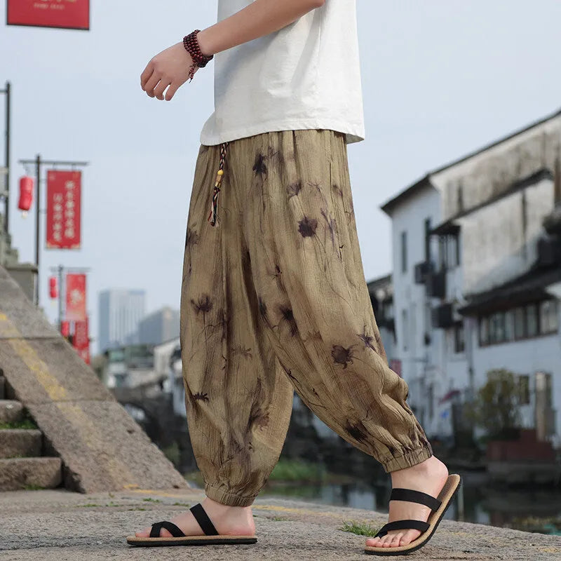 Men's khaki polyester casual trousers, full length, thin breathable fabric with micro elasticity, sizes M to 5XL