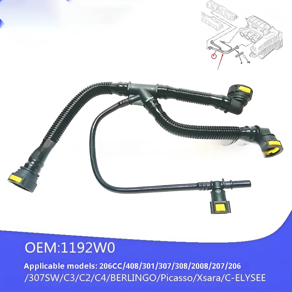 Black plastic crankshaft ventilation pipe 1192W0 for Peugeot Citroen engine breather system