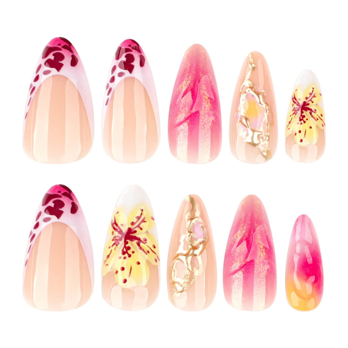 JP3852 3D flower leopard print gradient nail stickers 24 pieces with glue