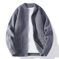 Men's straight-cut sweater cardigan jacket in a chemical fibre blend, shown in available colours.