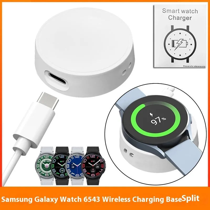 White PVC wireless charger base for Watch 6 and 5 Pro smartwatch charging dock.