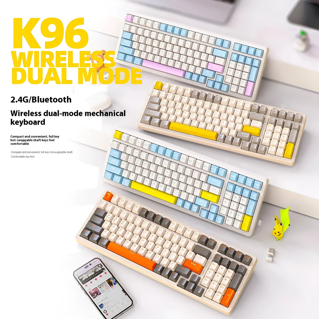 Free Wolf K96 Bluetooth dual-mode mechanical keyboard with red switches in compact 39cm design