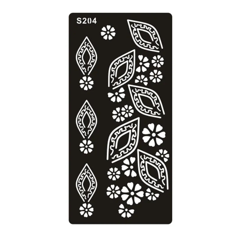 Sheet of hollow geometric pattern temporary tattoo stickers in various colours on water transfer paper.