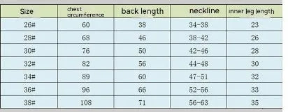 Cotton four-legged pet clothing in dinosaur design with full belly coverage, available in sizes 26 to 38 yards
