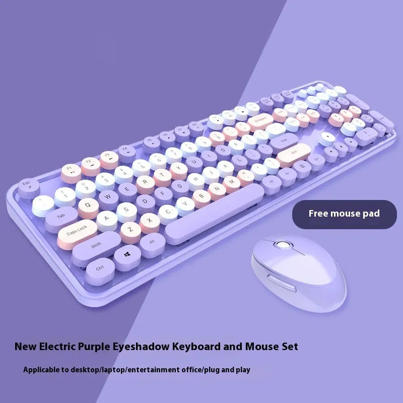 Wireless keyboard and mouse set in a mixed colour design on a desk.