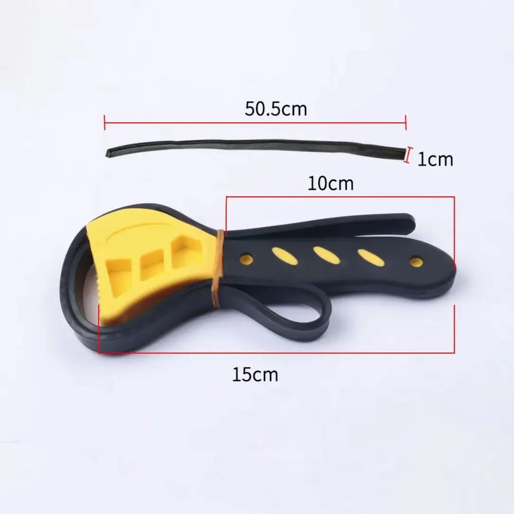 A plastic rubber strap wrench set showing 6-inch and 8-inch sizes with a phosphated metal handle.