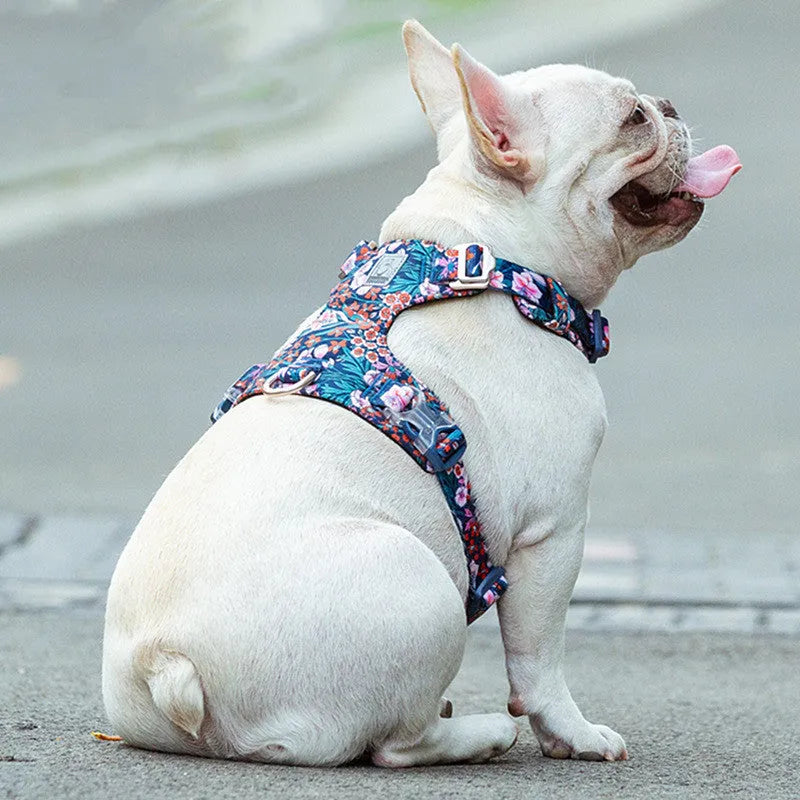Floral pattern dog chest strap made from pure cotton with pull-resistant design