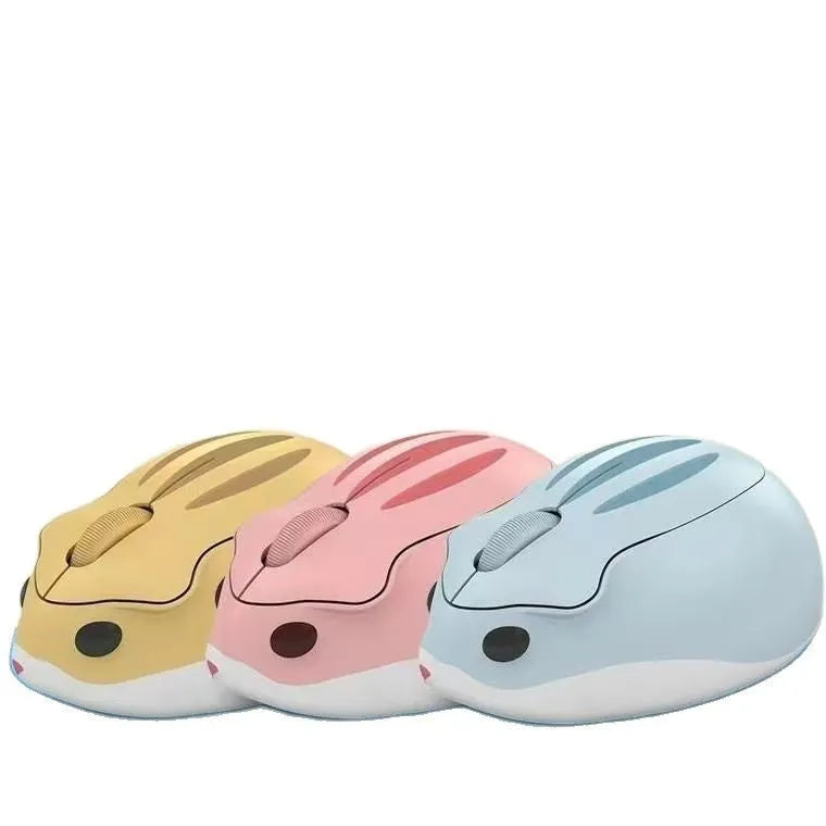 Hamster wireless Bluetooth mute mouse in yellow, pink and grey colour options showing compact design