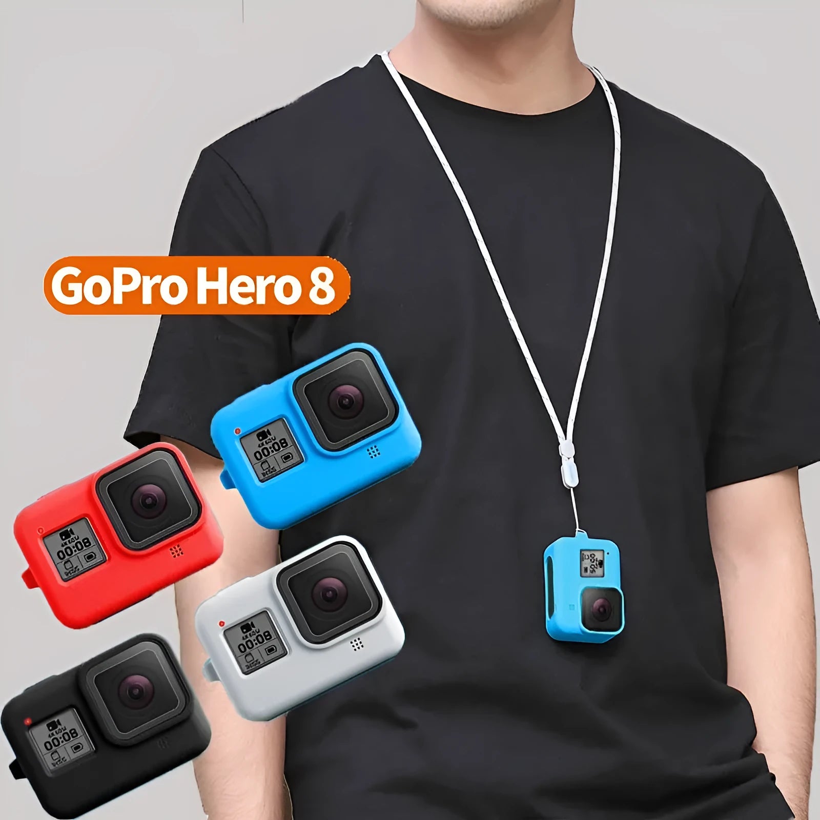 GoPro Hero8 Black silicone protective sleeve and carrying strap accessories in multiple colours