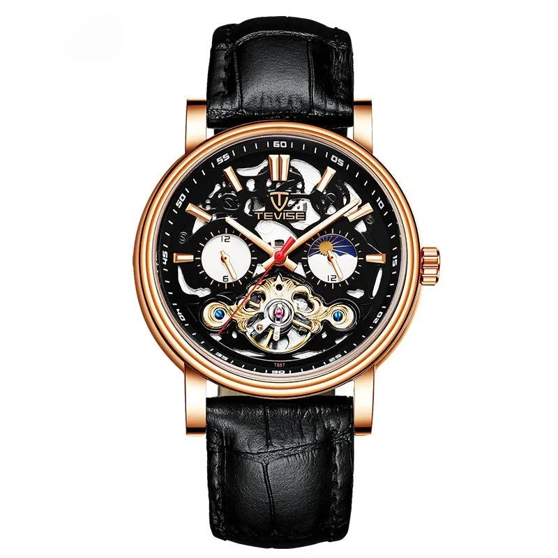 Men's mechanical tourbillon watch with waterproof case and luminous hands in multiple colour options