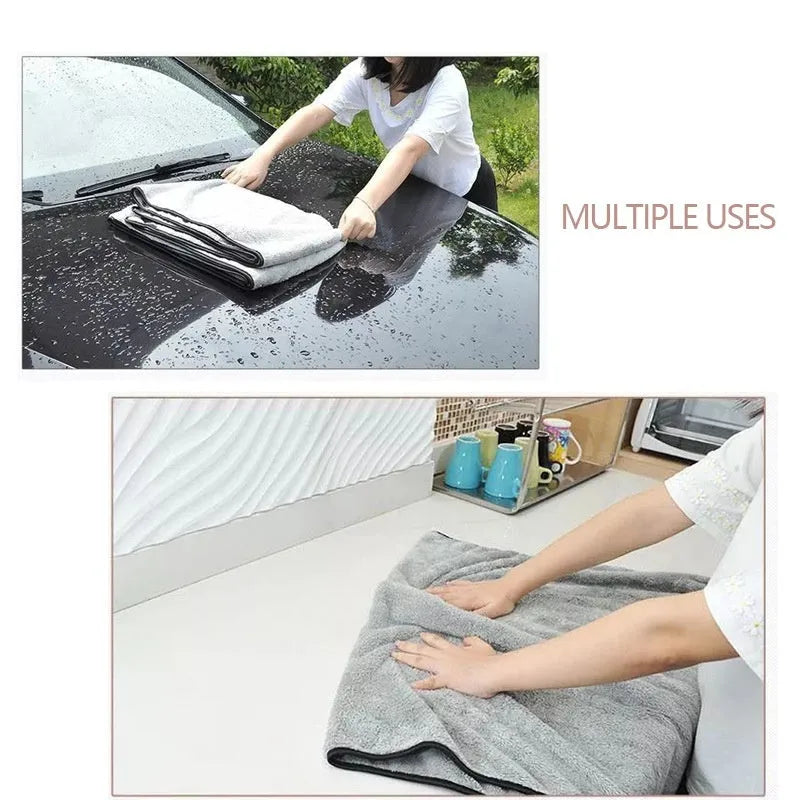 Microfiber car wash drying towel shown in three size options for vehicle drying