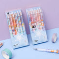 Set of six press gel pens with 0.5mm tips featuring cartoon constellation designs in two style options.
