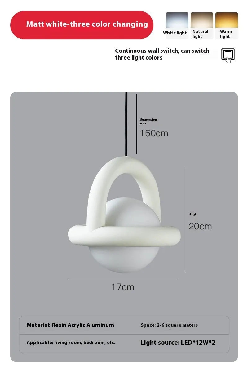 Minimalist Scandinavian bedside hanging pendant lamp in a choice of matte black, white, gray or green.