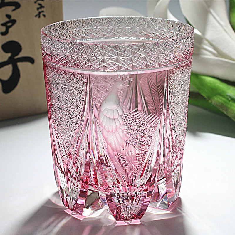 Crystal glass whiskey wine tumbler in simple style, available in multiple colours including Golden Pink Peacock