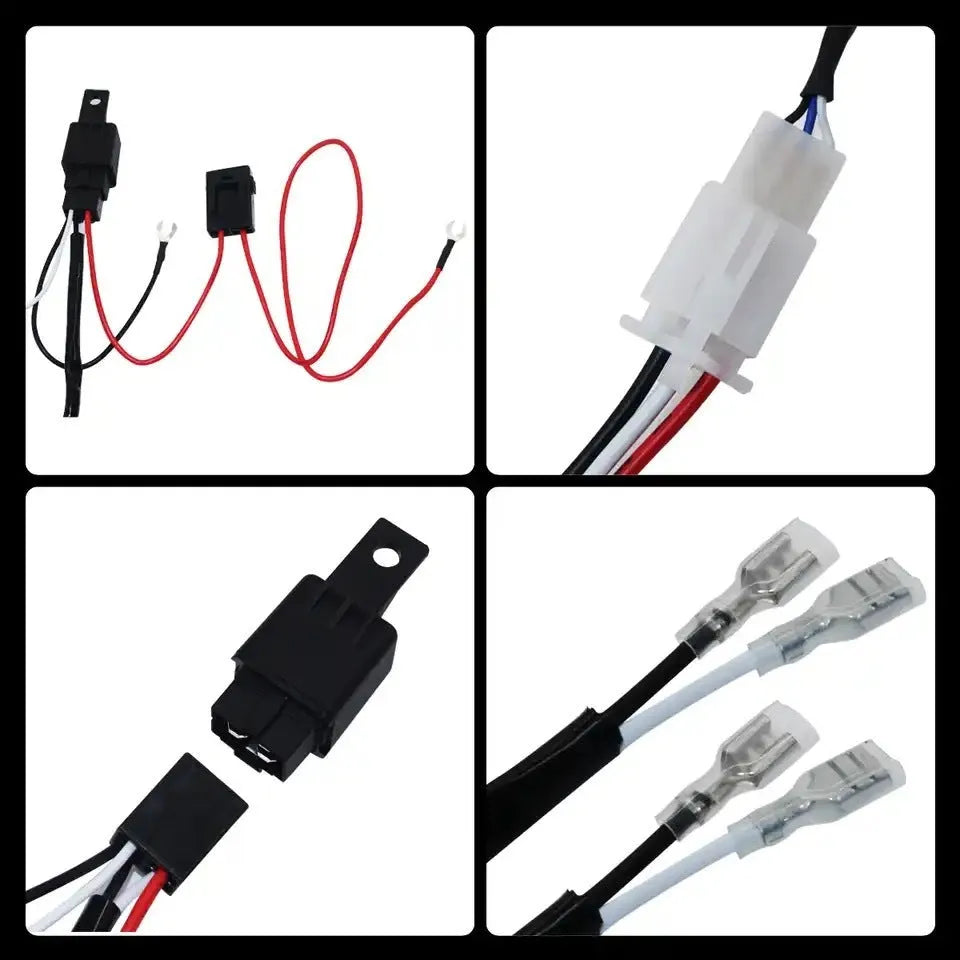 One drag two 2 metre LED work light wiring harness with silicone cable for vehicle roof spotlight installation.