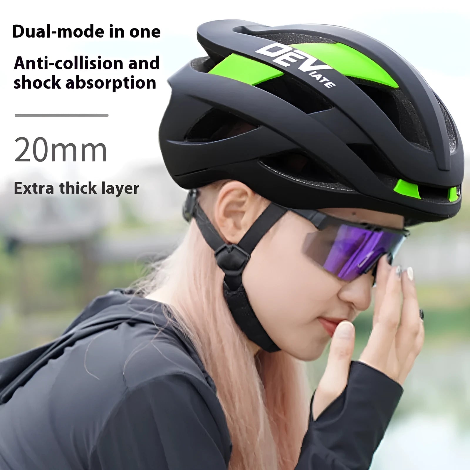 Matte black adult bicycle helmet with adjustable 56-61cm head circumference and coloured accent options