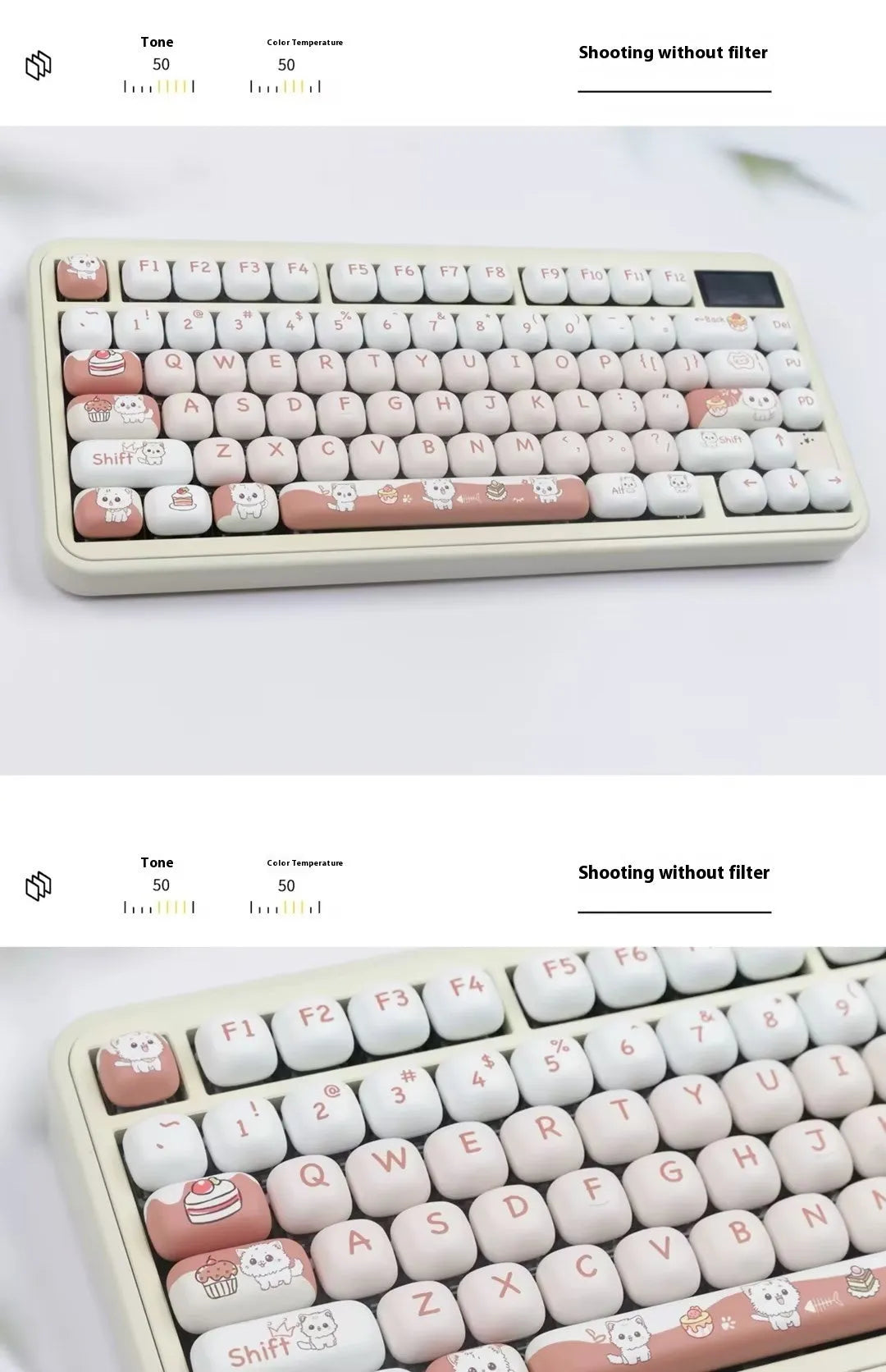Colourful Dessert Cat sublimation printed mechanical keyboard keycap set with MOG round design