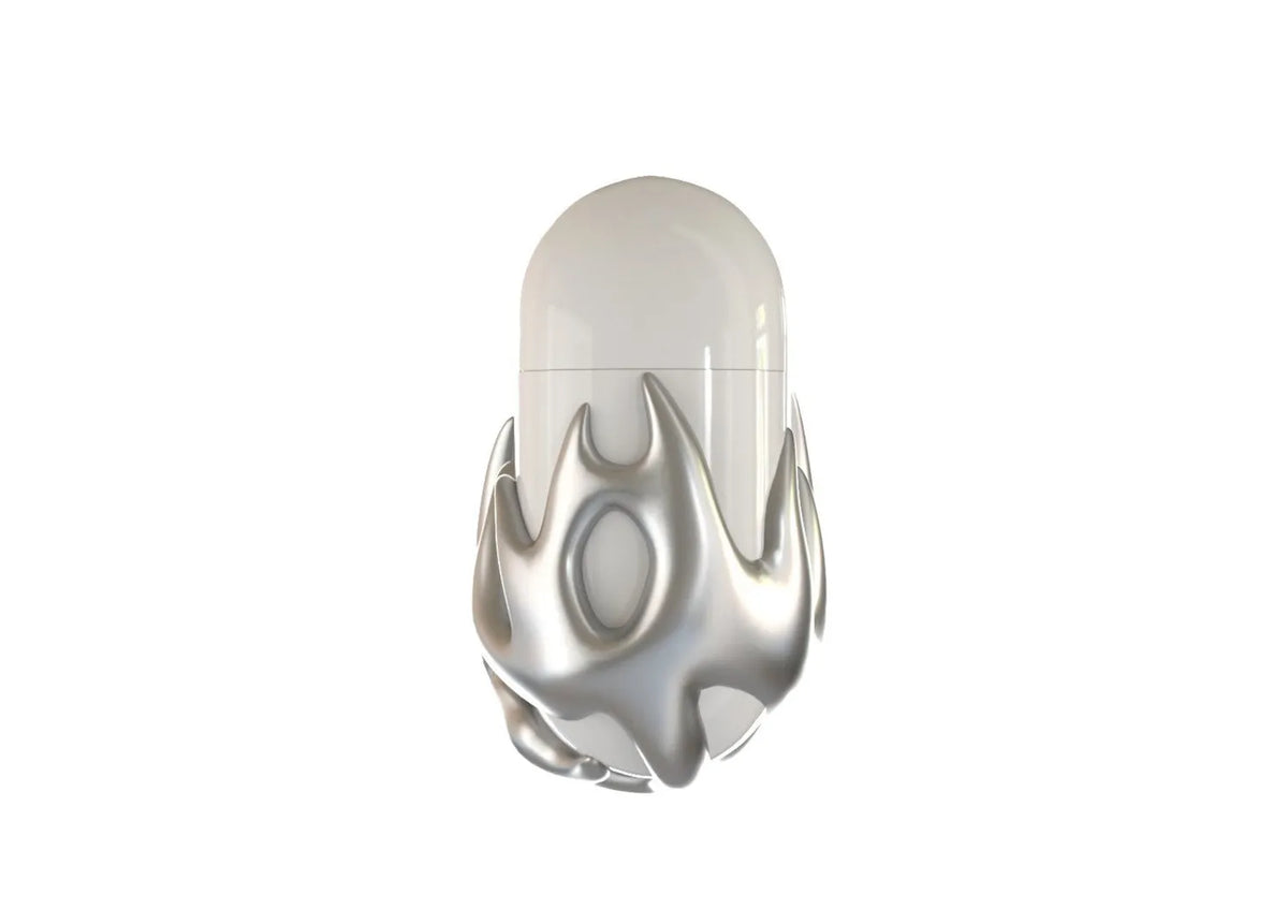 3D printed resin Bluetooth headphone shell in silver flame colour for AirPods Pro