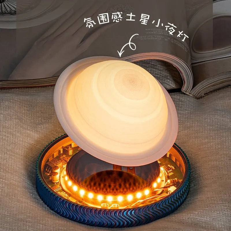 Magnetic suspension 3D printed night lamp in Moon, Saturn, or bulb design styles.