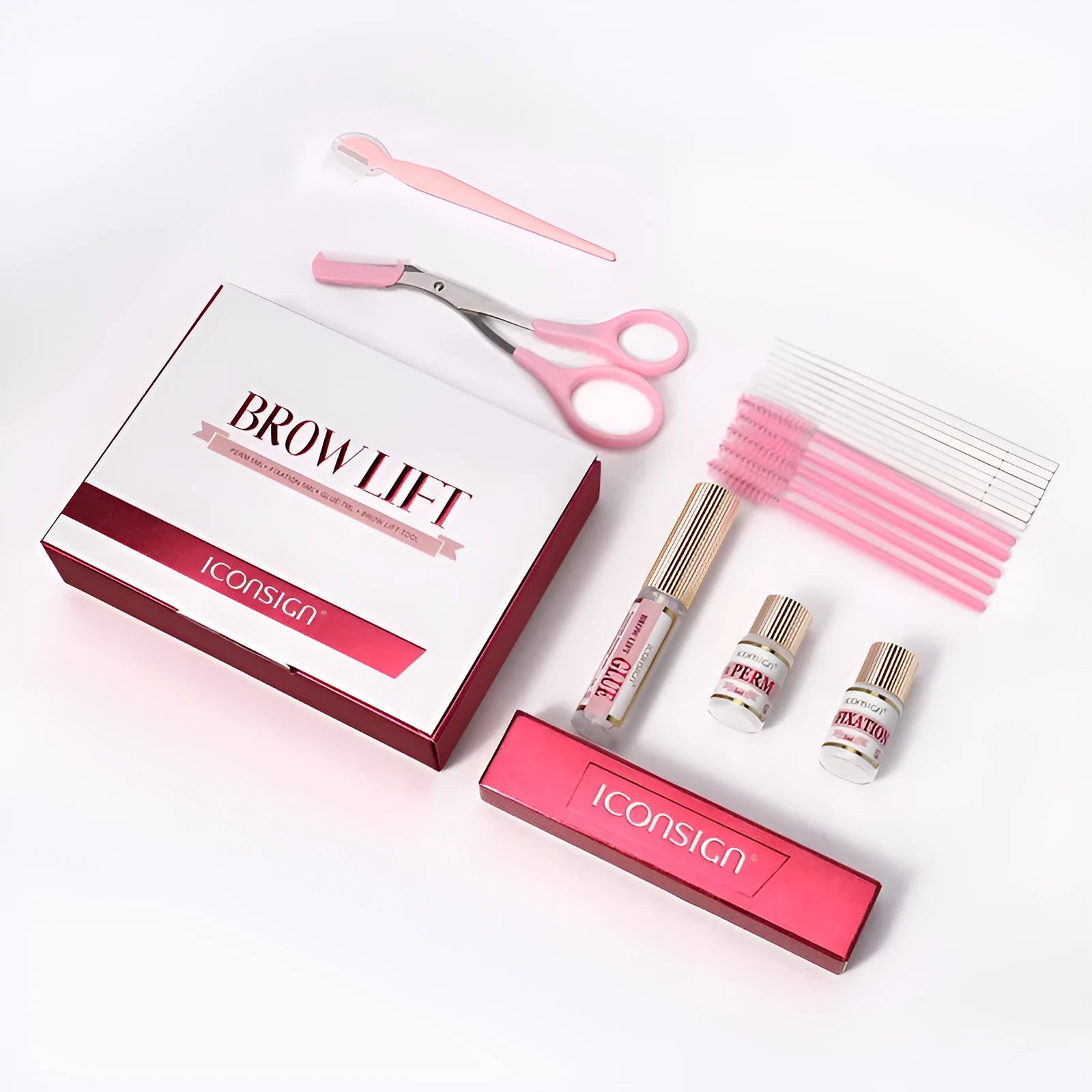 Pink eyebrow scald suit keratosis removal set with perm solution components for eyebrow styling
