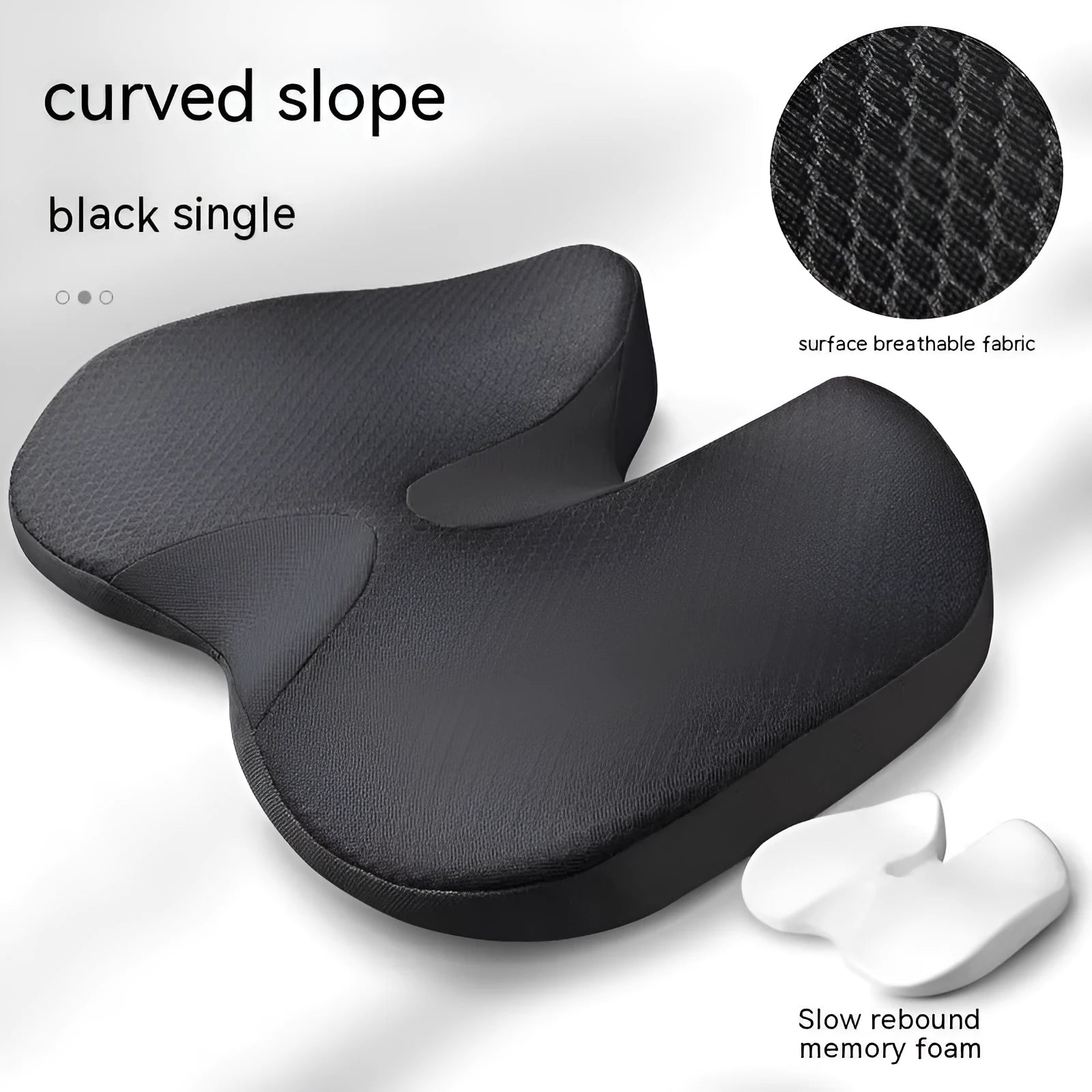 Curved memory foam seat cushion in beige with bevel design for tailbone support