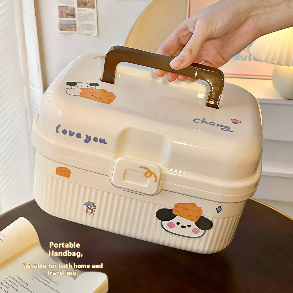 Double-layer plastic storage box with large capacity and colour stickers for organisation