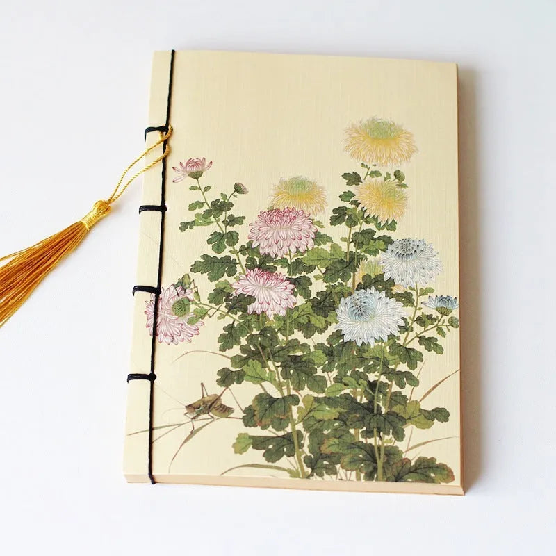 A5 antique wire-bound notebook with retro painting cover and black wax rope binding