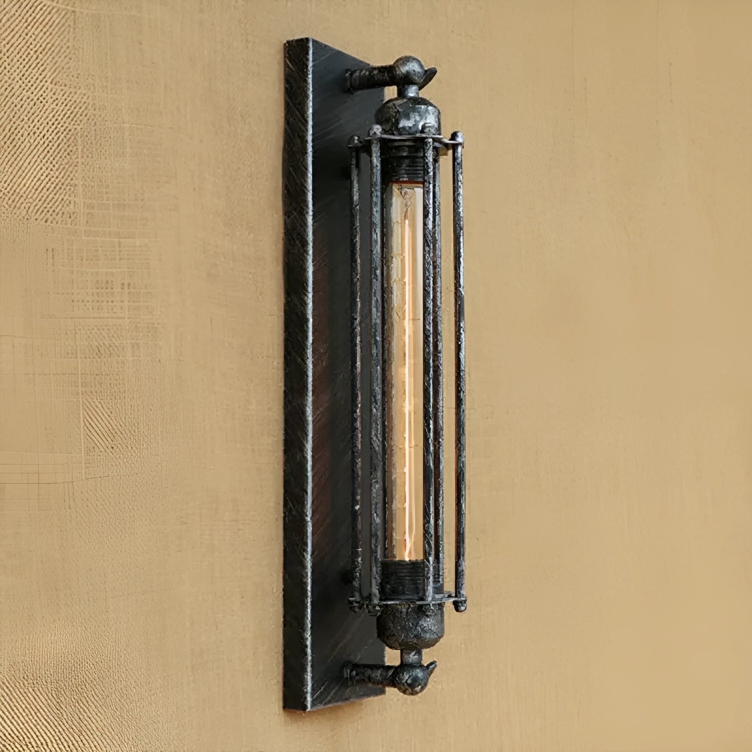 Industrial retro flute design iron wall lamp in black, bronze, rust, or silver finish.