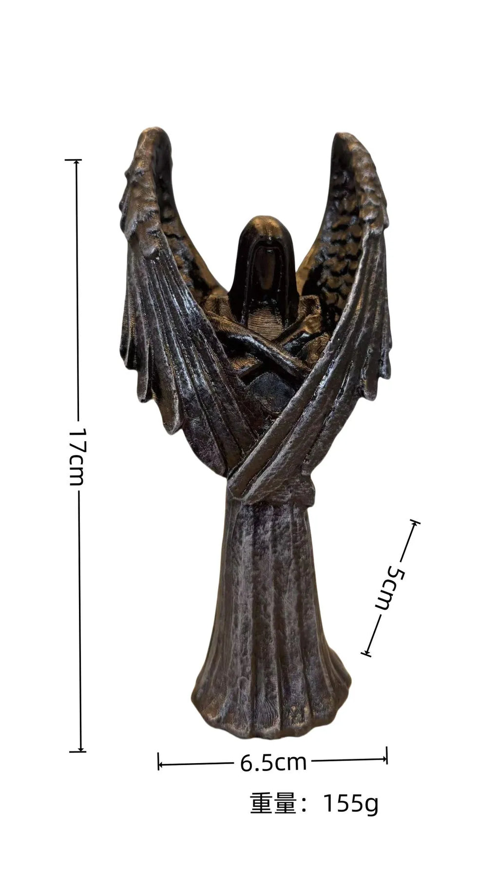 Dark angel statue resin ornament measuring 17cm tall on a display surface.