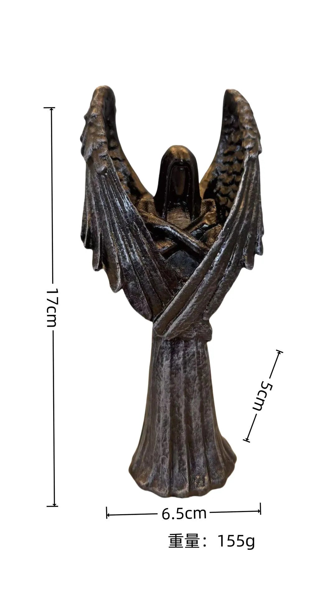 Dark angel statue resin ornament measuring 17cm tall on a display surface.