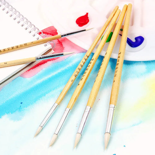 Six wooden hook artistic brushes for line painting and detailed craft work in conventional colours