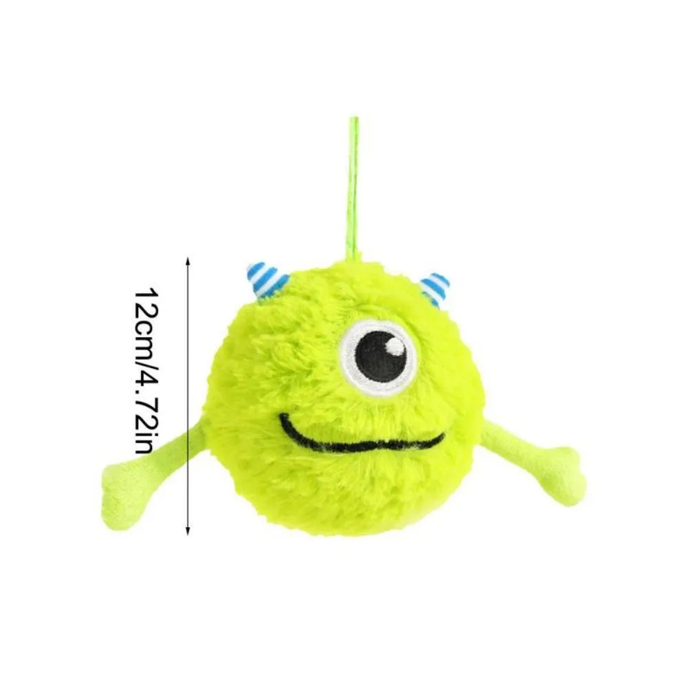 Green plush and TPR puppy teething ball with squeaker, 12 cm diameter