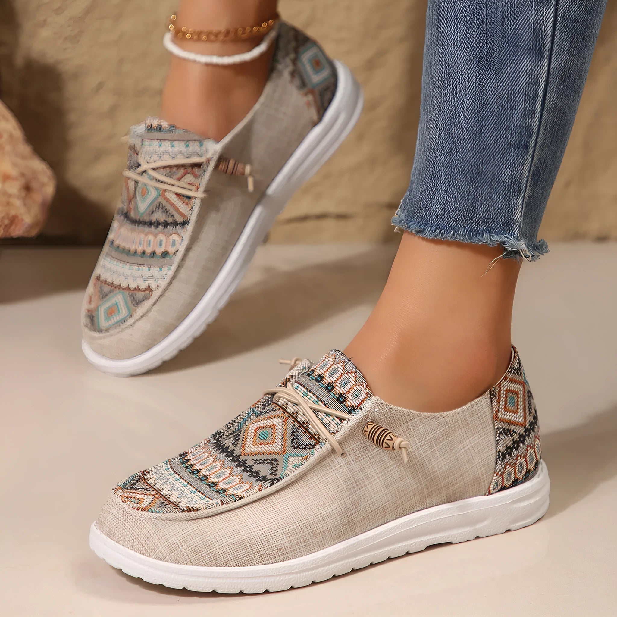 Women's flat round toe casual shoes in black, dark grey and khaki with artificial PU upper and rubber sole