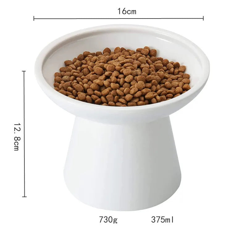 Extra wide elevated ceramic cat bowl in blue with shallow 16cm dish design