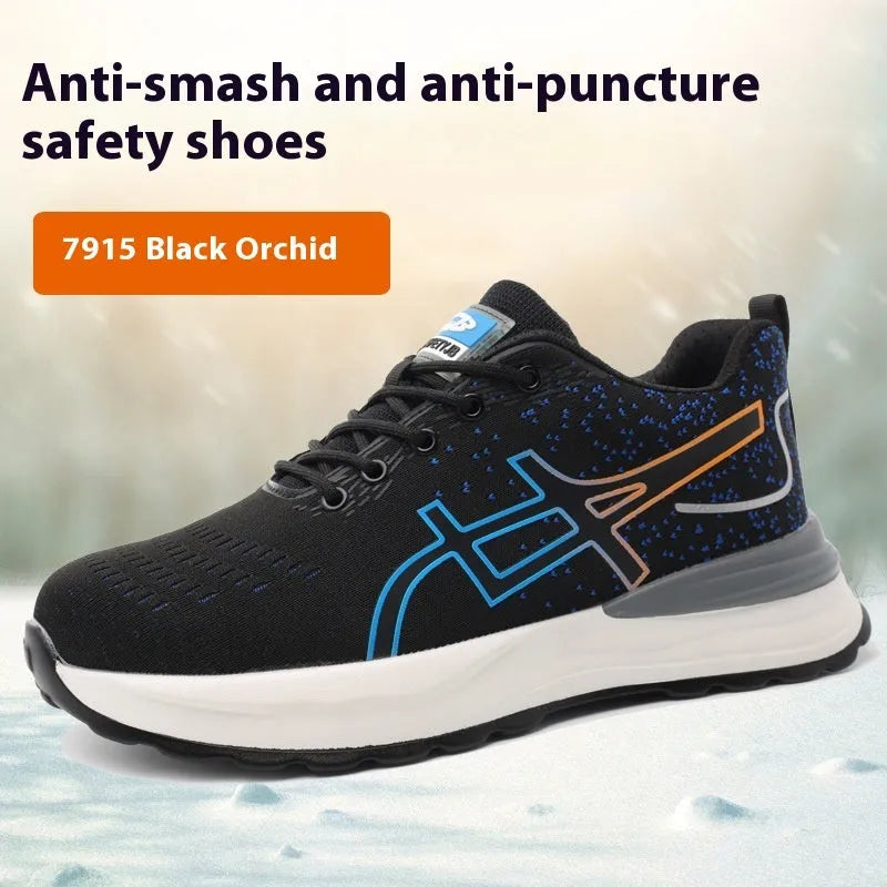 Lightweight brown leather safety work shoes with anti-smash and puncture-resistant sole.
