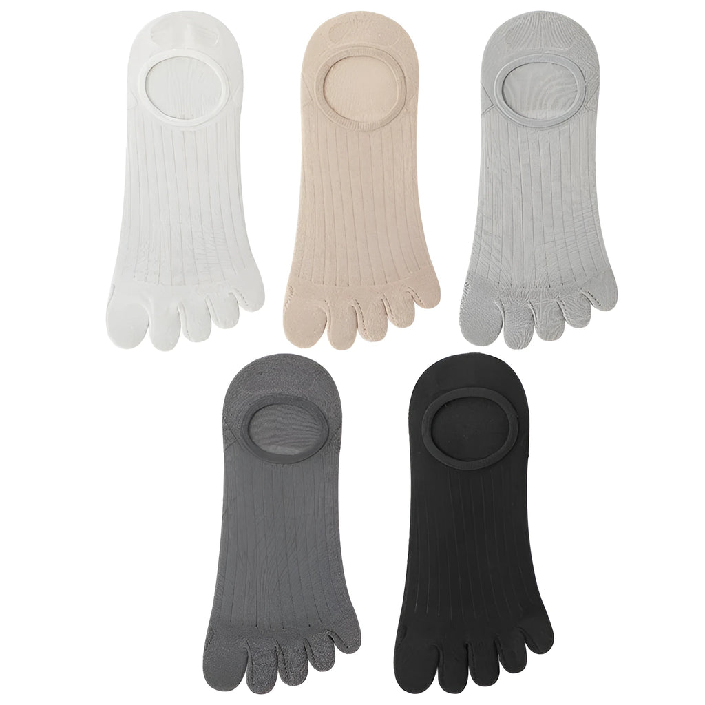 Men's five-finger antibacterial invisible socks in modal fabric, shown in khaki colour.