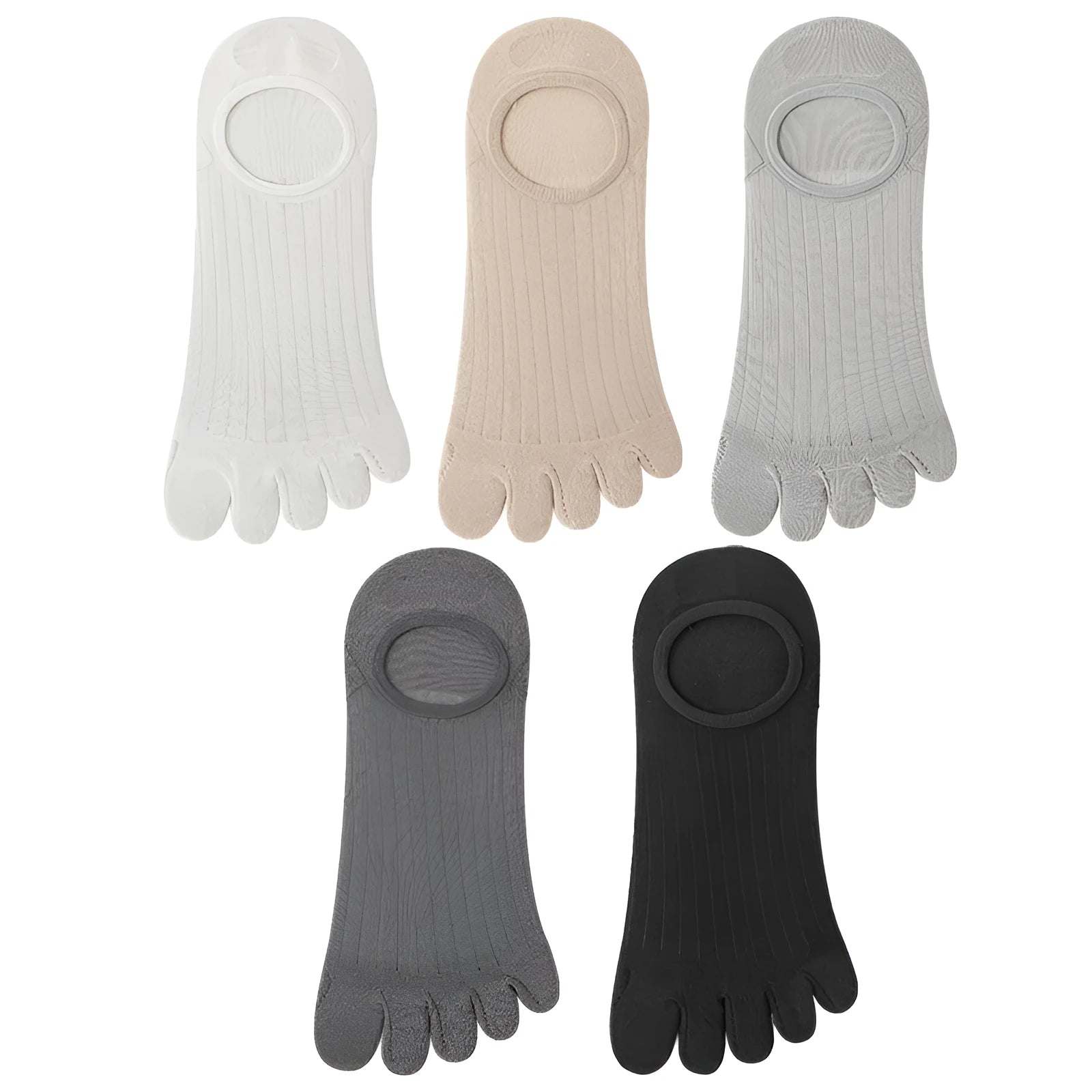 Men's five-finger antibacterial invisible socks in modal fabric, shown in khaki colour.