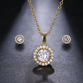 Women's simple round zircon inlaid clavicle chain necklace and earrings set in gold, silver, and rose gold